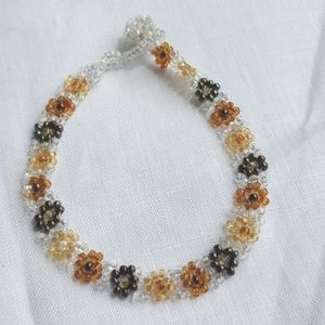 Dainty daisy chain seed bead bracelet Amber peacock gold